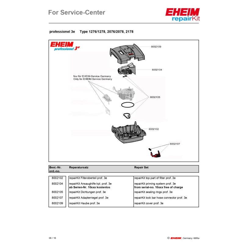 Eheim Repair Kit Priming System for Prof3e Filter